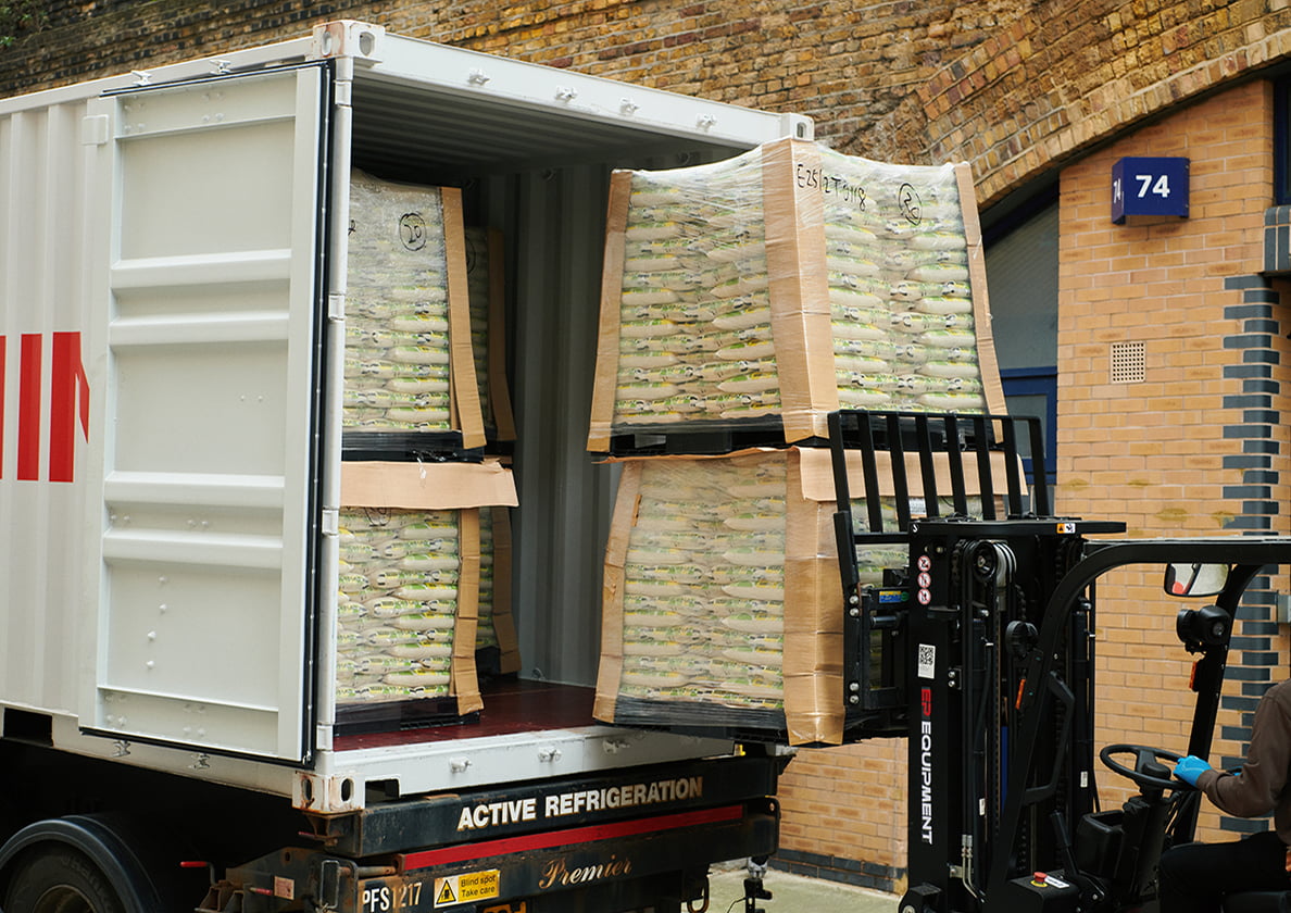 Photograph of carrying imported goods from a shipping container